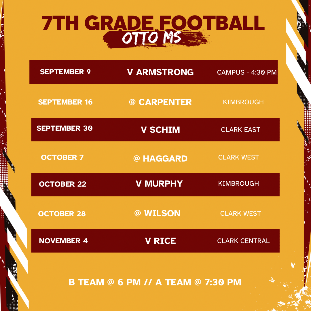 7th Grade Football Schedule